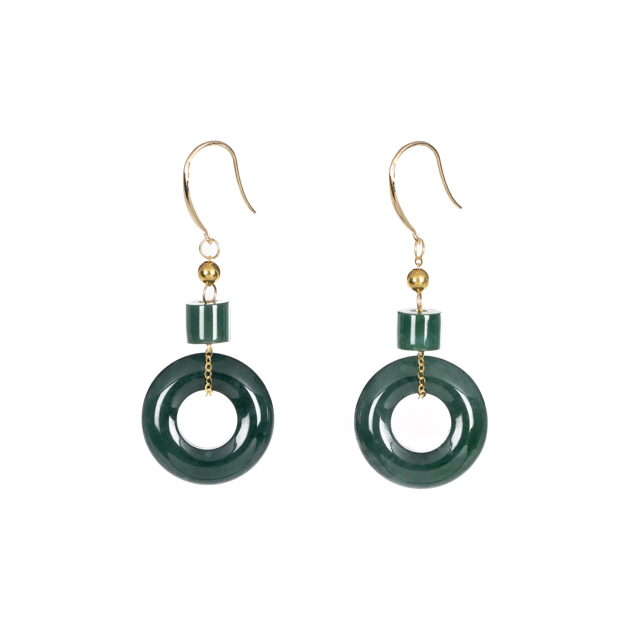 Evergreen Circle Jadeite Earrings – Deep Green Donuts in 18K Yellow Gold