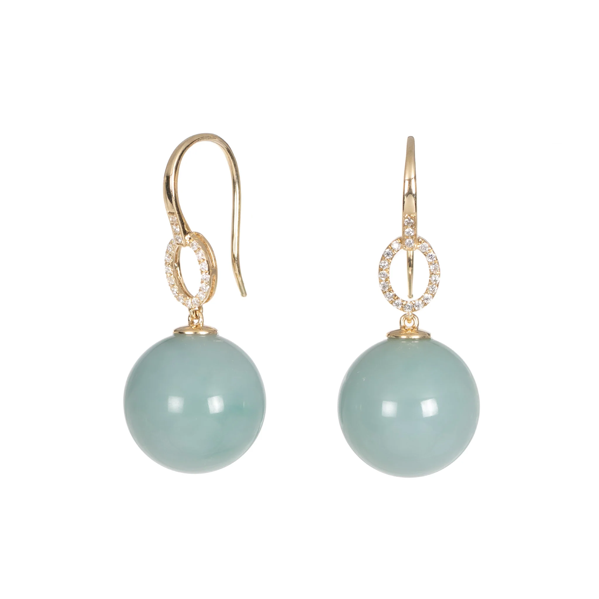 Jade Whisper Drop Earrings – Light Green Jadeite with Diamonds in 18K Yellow Gold