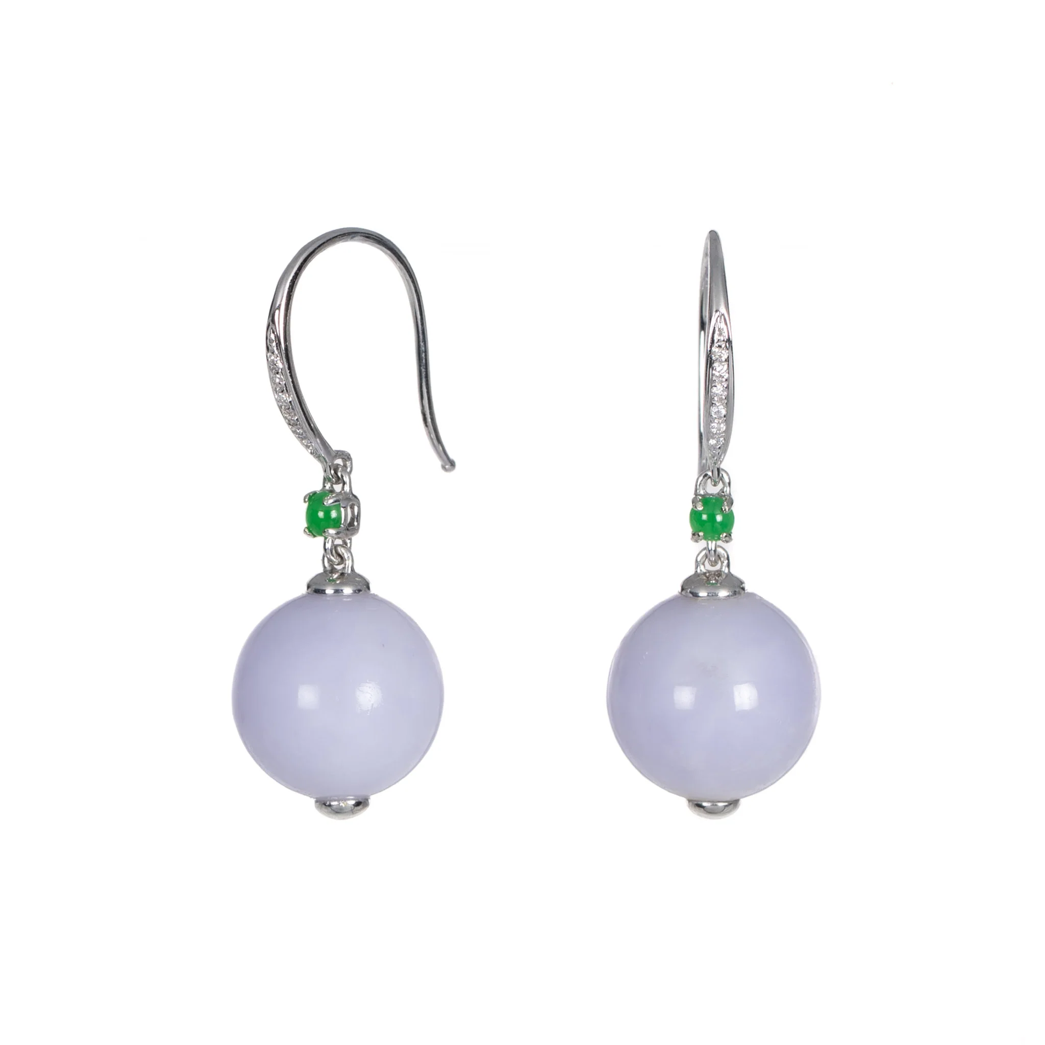 Verdant Lilac Drop Earrings – Lavender and Imperial Green Jade in 18K White Gold